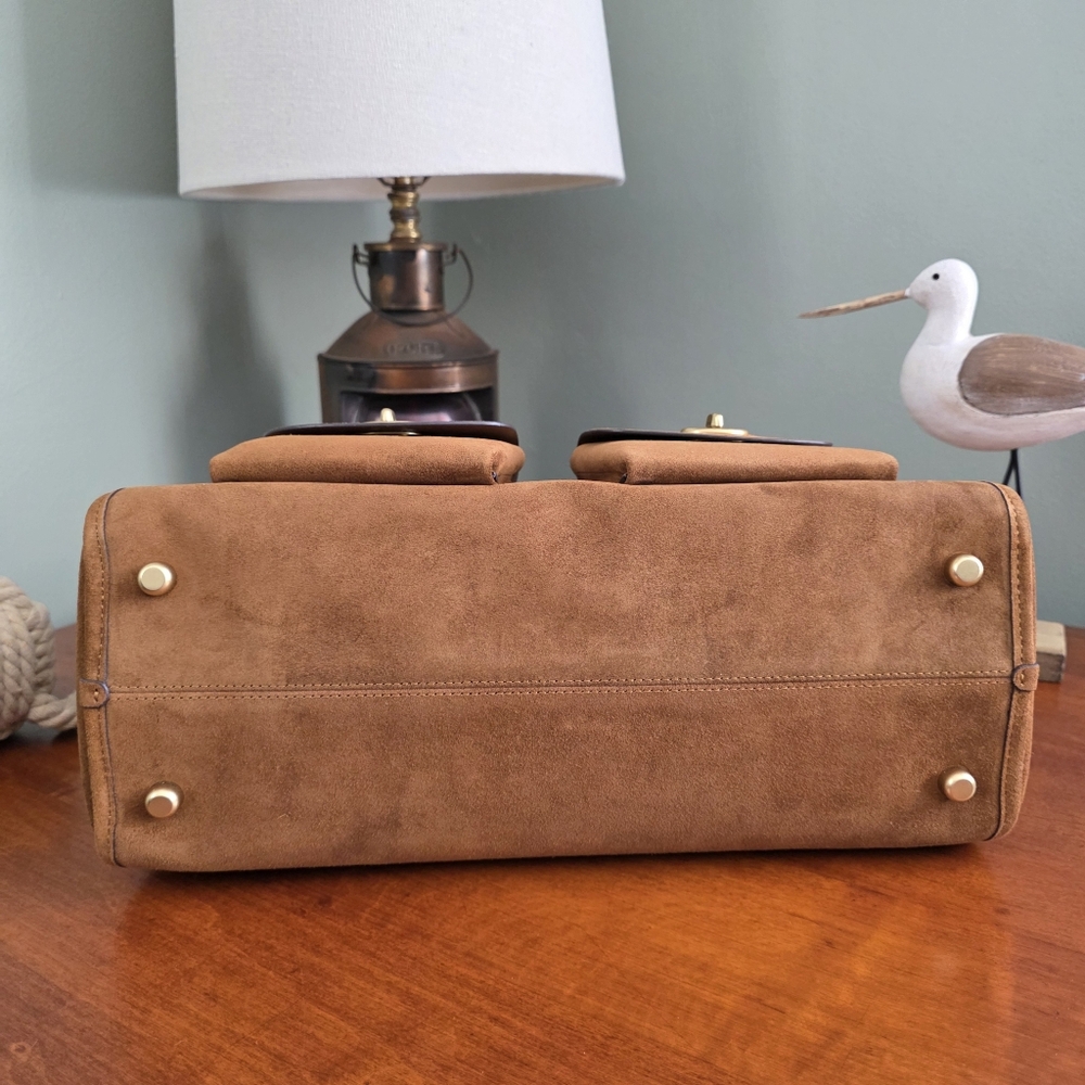Coach CDZ13 Turnlock Haversack Brown Suede Brass Shoulder Bag NWT - Picture 5 of 16